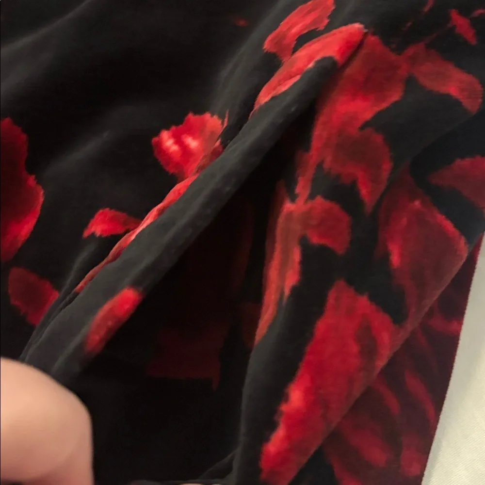 Talbots black velvet blazer red roses SZ 18 3/4 length sleeves 100% Cotton lined - Picture 12 of 15